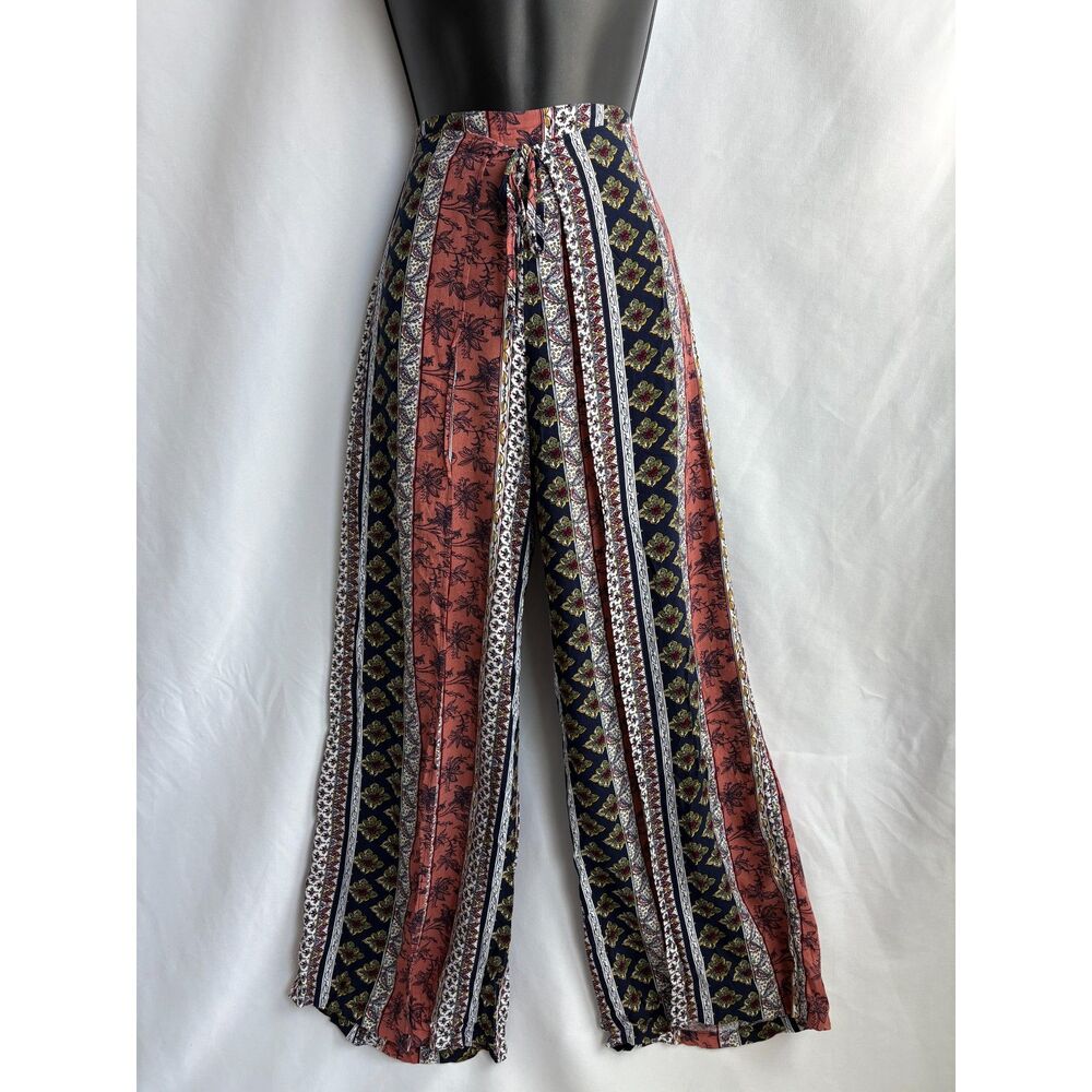 Active USA Boho Harem Pants Wide Leg Size M Multicolor Front Slit Ethnic Yogi